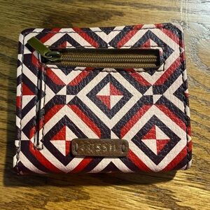 Fossil Red and Blue Geometric Wallet